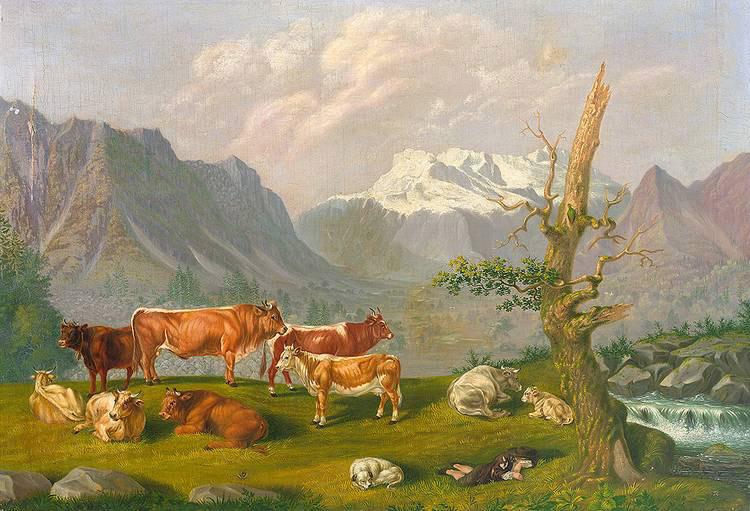 Johann Kaspar Scherrer Weidelandschaft in den Schweizer Bergen mit Katarakt und Gebirgshorizont China oil painting art